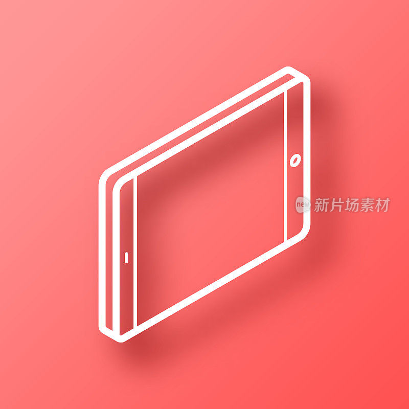 等距平板PC -水平位置。图标在红色背景与阴影